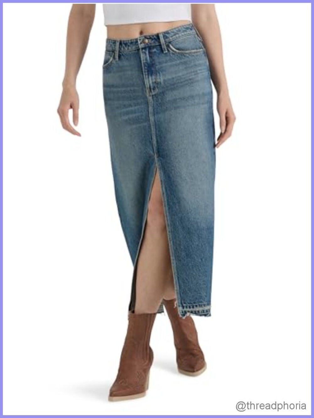 Wrangler Women's Denim Maxi Skirt with Front Split High Rise Cotton
